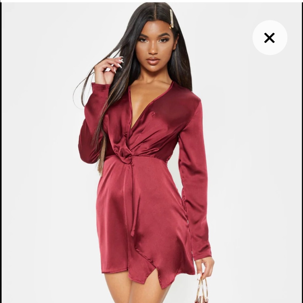 Pretty Little Thing Burgundy Wrap Dress